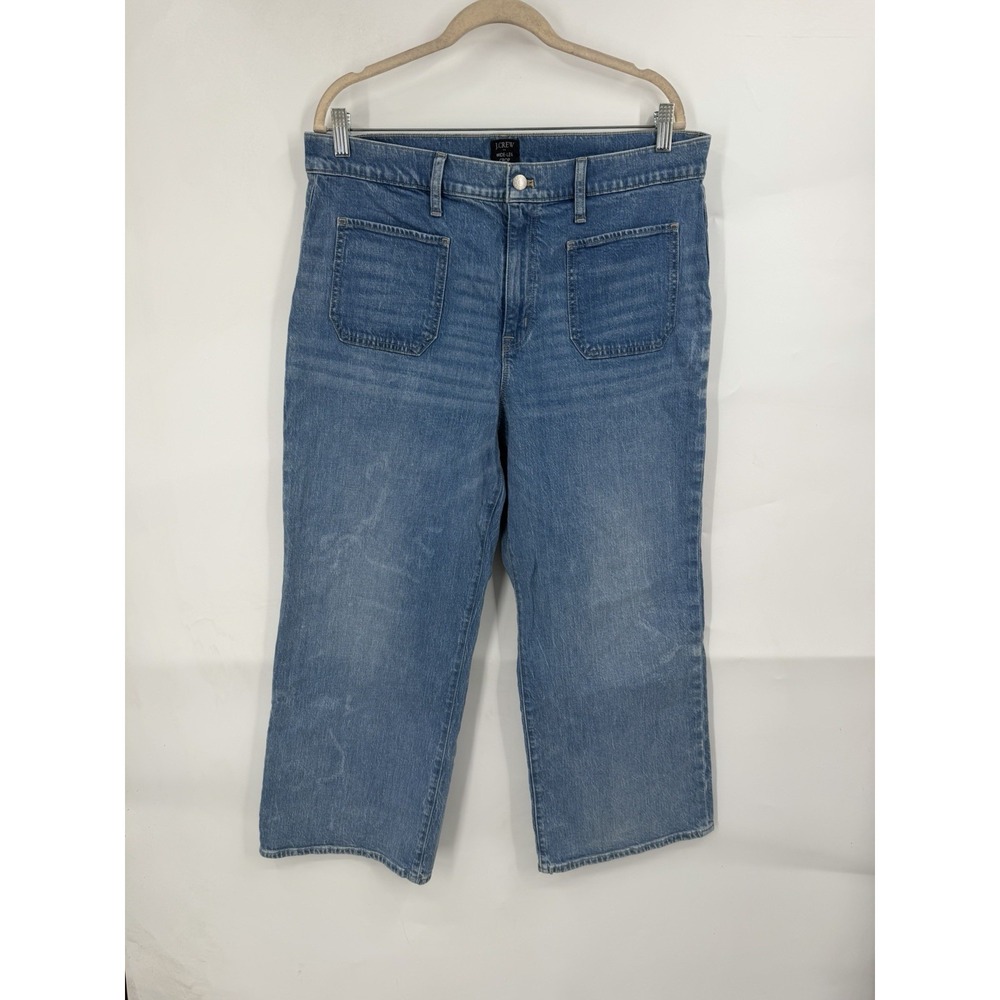 J.Crew Factory High Rise Wide Leg Crop Jean Women 32 Blue Medium Wash Preppy